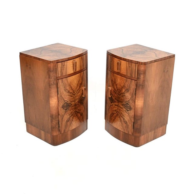 Art Deco Walnut Bedside Tables, 1930, Set of 2 For Sale - Image 4 of 11