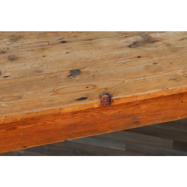 Vintage 1990s Solid Pine Farmhouse Dining Table With Plank Top & Turned Legs For Sale - Image 11 of 18