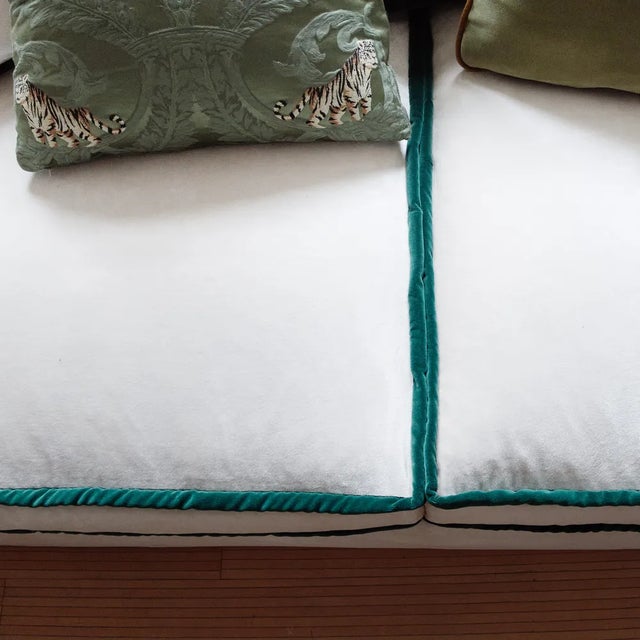 Wood Rafaella Three-Seater Sofa in Ivory White Velvet with Emerald Green Trim from Biosofa For Sale - Image 7 of 11