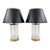 Ethan Allen Etched Chevron Glass and Brass Table Lamps With Black Shades - a Pair For Sale