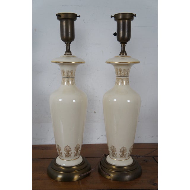 Mid 20th Century Mid 20th Century Neoclassical Grecian Cameo Face Ceramic Torchiere Table Lamps - a Pair For Sale - Image 5 of 13