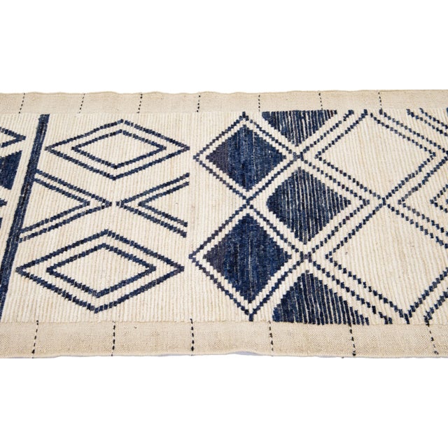 2020s Beige Modern Moroccan Style Handmade Wool Runner With Tribal Motif For Sale - Image 5 of 7