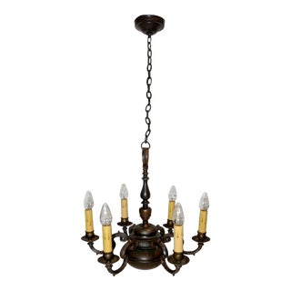 1930s Dutch Style Bronze Six Arm Chandelier For Sale