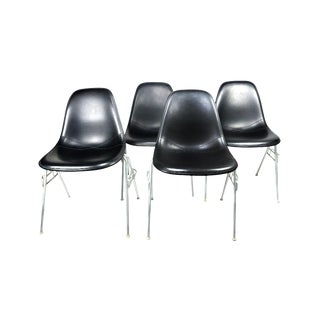 Black Upholstered Eames Stacking Chairs for Herman Miller - Set of Four For Sale