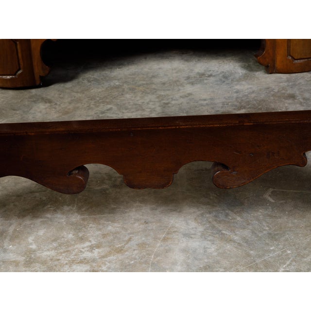 Italian 19th Century Walnut Hall Bench with Carved Back and Large Volutes For Sale - Image 10 of 12