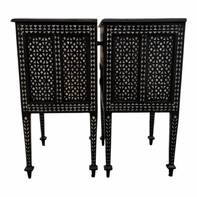 Global Views Pair of Studio a Home by Global Views “Bhawana” Mother of Pearl Inlay Nightstands For Sale - Image 4 of 9
