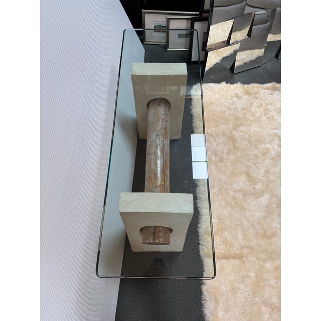 Tan Sculpted Hand Plastered + Glass Console Table For Sale - Image 8 of 11