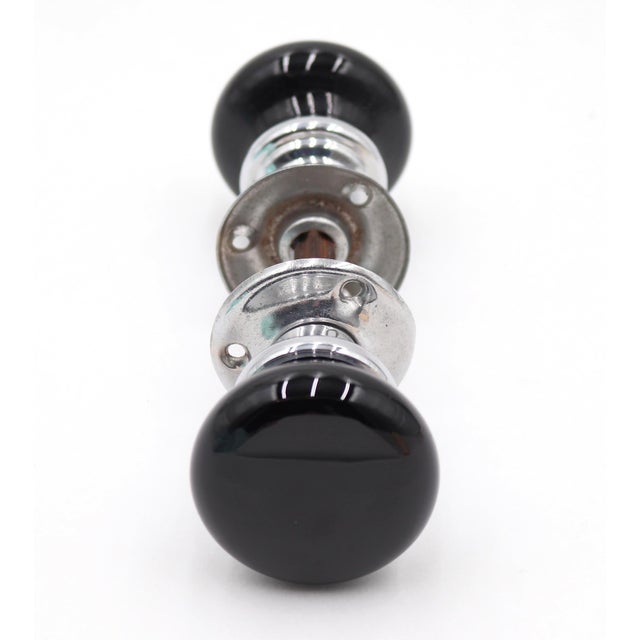 Mid 20th Century Vintage Black Glass Nickel Passage Door Knob Set For Sale - Image 5 of 5