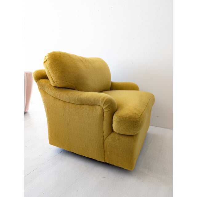 Metal Swivel Armchairs in Ochre Yellow Mohair from Kravet, USA, 1970s For Sale - Image 7 of 12