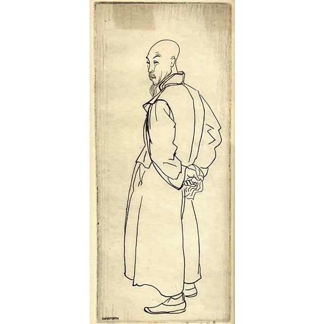 Thomas Handforth (USA 1897-1948) Study of a Man Copper Plate Engraving "Study of a Man" is a simple line drawing of a...