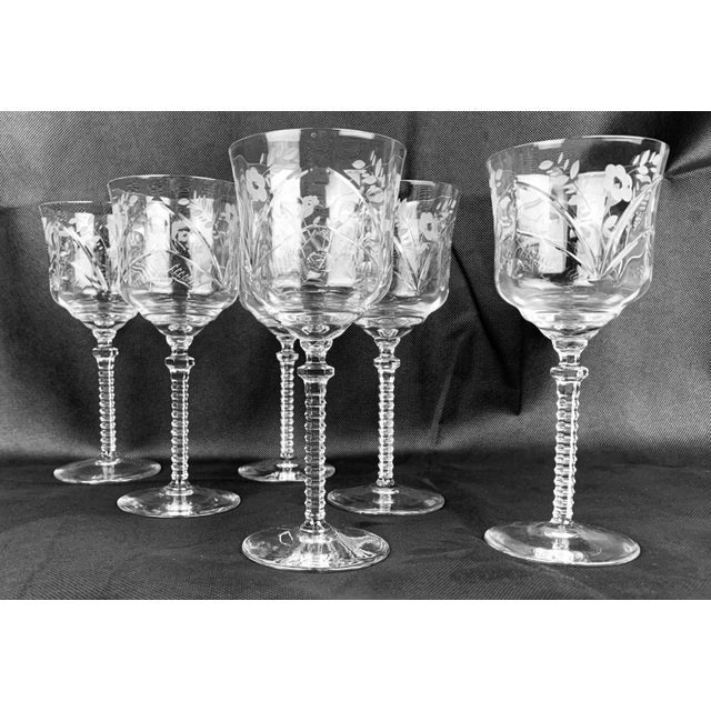 Set of Six Wine Glasses Cut and Etched by Rock Sharpe-Burleigh Pattern For Sale - Image 11 of 11
