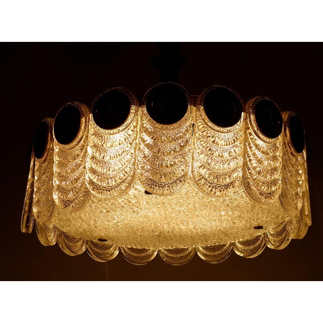 Brass and Glass 4-Light Chandelier from Kaiser-Leuchten, 1940s For Sale - Image 9 of 10
