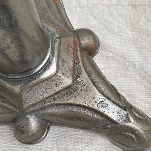 French Vintage Silver Finish Cast Iron Garden Bistro Table With Marble Top For Sale - Image 3 of 12