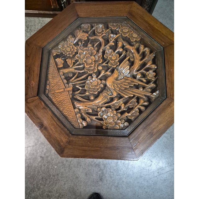 Vintage 1970's Hand Carved Camphor Wood 3 Piece Coffee Table Set For Sale - Image 9 of 16