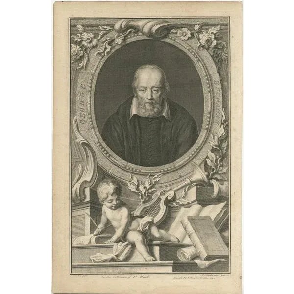 Antique portrait titled 'George Buchanan'. George Buchanan was a Scottish historian and humanist scholar. According to...