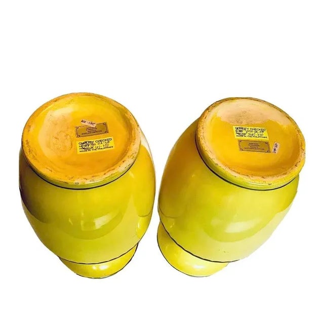 Pair of Vintage Maitland-Smith Hand Painted Lemon Yellow Asian Portrait Vases For Sale - Image 11 of 11