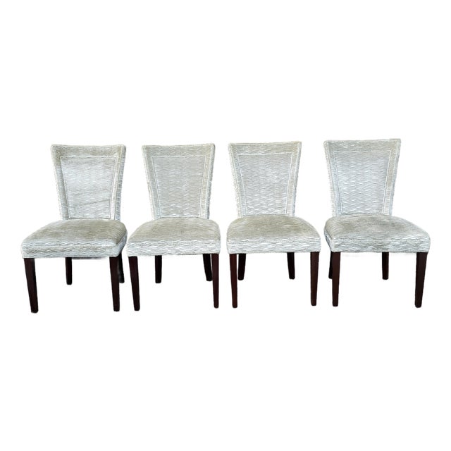 Set of Four Hickory Chair Made-to-Order Waved Velvet Upholstered Dining Chairs For Sale
