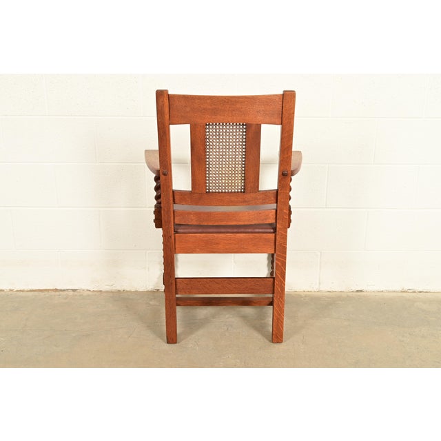 Stickley Brothers Antique Mission Oak and Cane Arts & Crafts Armchair For Sale - Image 12 of 15
