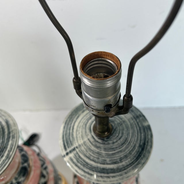 Blue Pair of 50s Ceramic Lamps For Sale - Image 8 of 12