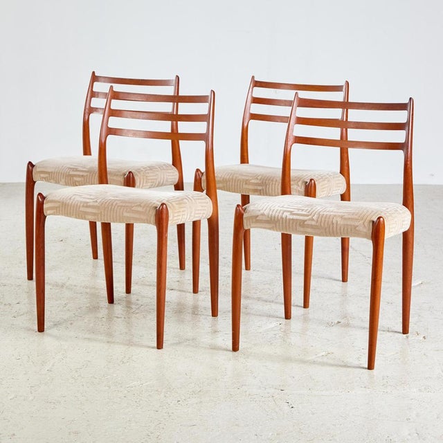 Danish Mid-Century modern teak chairs with new velvet upholstery from the ’60s.