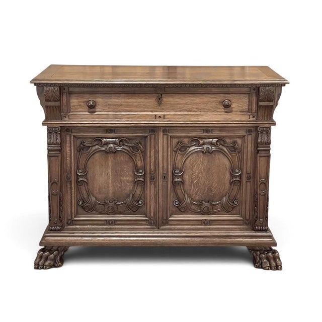 Antique French Louis XIV Renaissance Revival White Oak Buffet For Sale - Image 4 of 18