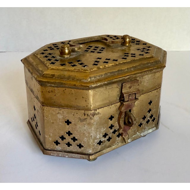 Brass Early 20th Century Indian Pierced Brass Cricket Box For Sale - Image 8 of 11