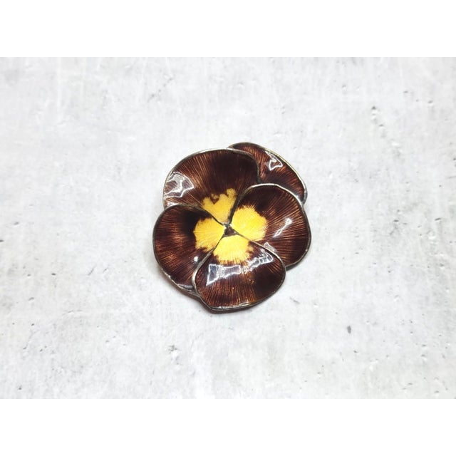 Vintage Finn Jensen Sterling Silver Enamel Pansy Brooch, Norway 1950 For Sale - Image 10 of 10