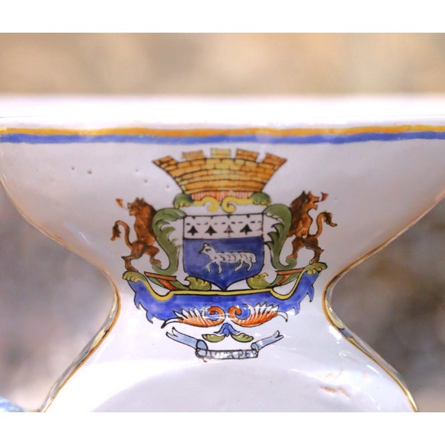 Ceramic 19th C. French Porquier-Beau Quimper Pitcher Vase With Coat of Arms & Bretons For Sale - Image 7 of 14