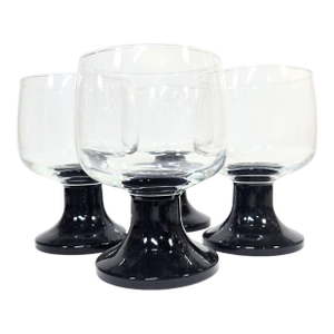 Mid Century Black Stemmed Goblets- Set of Four