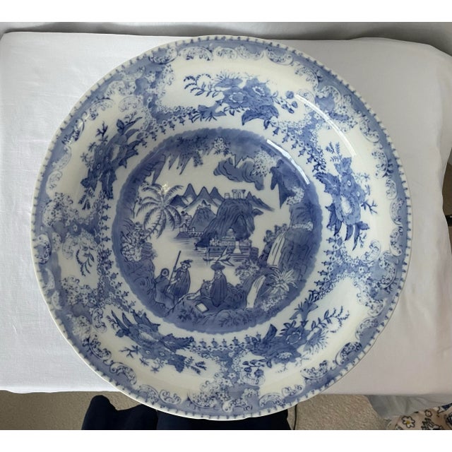 1980s Vintage Blue and White Asian Jug and Basin Set For Sale - Image 10 of 10