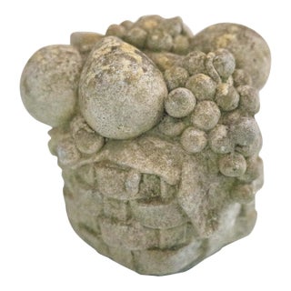 Vintage French Concrete Stone Fruit Basket Garden Ornament For Sale