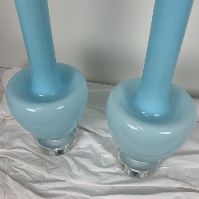 Rare Vinatge Blue Murano Glass Lamp Pair For Sale - Image 9 of 10