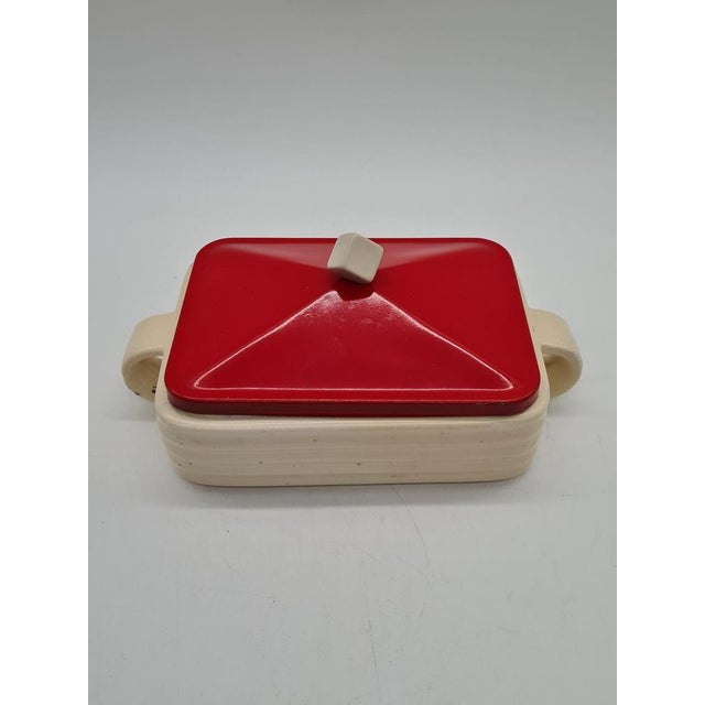Mid-Century Modern Ceramic Butter Dish with a Red Metal Lid, 1950s For Sale - Image 3 of 12