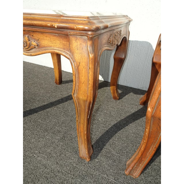 Pair of Vintage French Provincial White Marble Top End Tables ~ Nightstands For Sale - Image 11 of 12