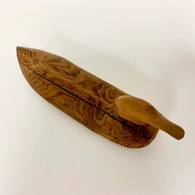 Late 1800s Antique Farmhouse Americana Folk Art Hand Carved Pine Duck Decoy For Sale - Image 4 of 12