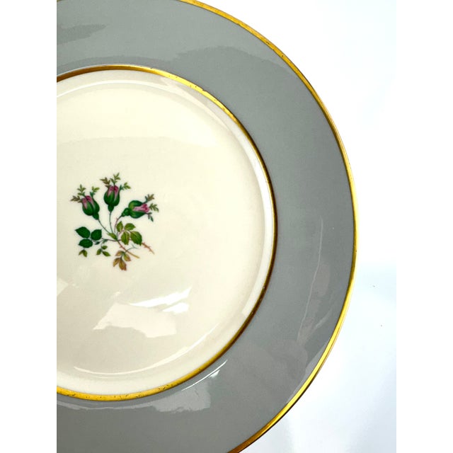 Metal 1970s Flintridge China Gray & Gold Rim Dinner Plates With Floral Center - Set of 10 For Sale - Image 7 of 10