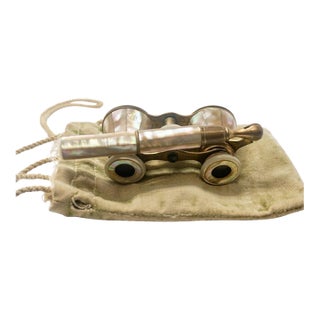 Antique French Mother of Pearl & Brass Opera Glasses With Lorgnette Handle by Verdi, Paris For Sale