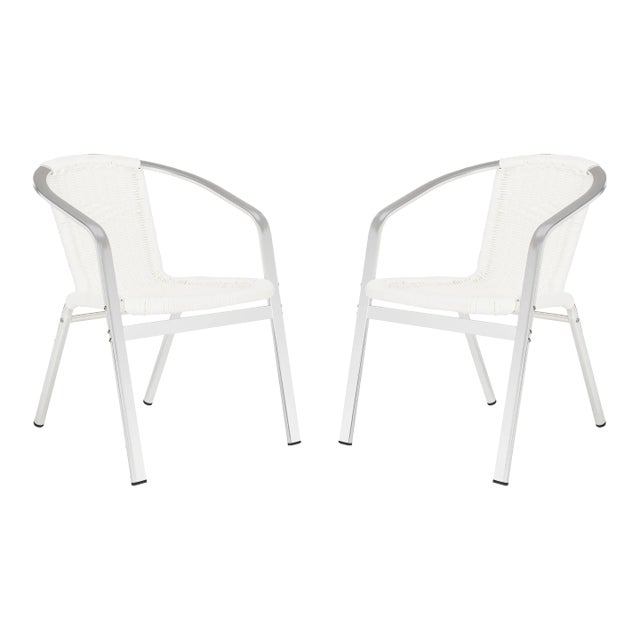 Indoor-Outdoor Stacking Armchair in White - a Pair For Sale
