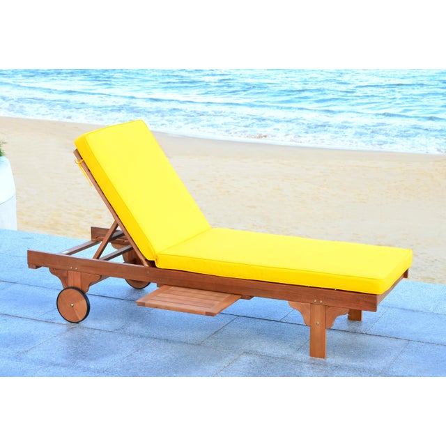 Brown Newport Chaise Lounge Chair with Side Table, Natural/Yellow Cushion For Sale - Image 8 of 9