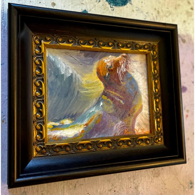 Contemporary Original, Seal, Sea Lion Oil Painting, Wood Framed, Animal Art For Sale - Image 3 of 5