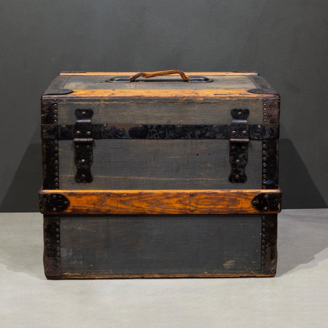 Brown 19th C. James Dooley Small Antique Travel Chest/Side Table c.1887 For Sale - Image 8 of 11