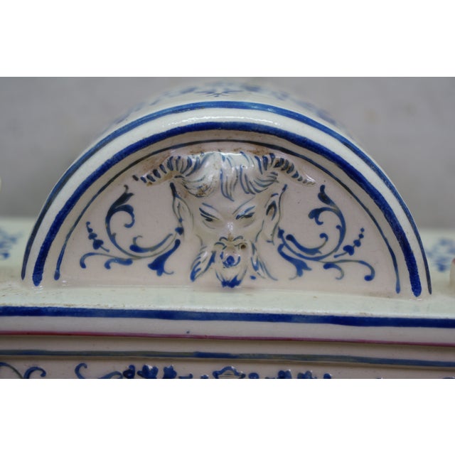 Antique Renaissance Revival j.e. Caldwell French Delft Porcelain Mantel Clock For Sale - Image 10 of 18