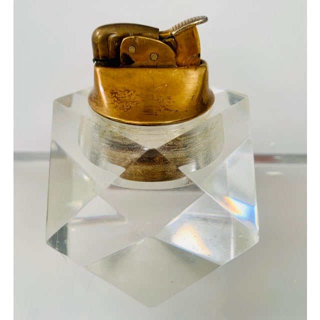 Transparent 1970s Lucite & Brass Table Lighter For Sale - Image 8 of 9