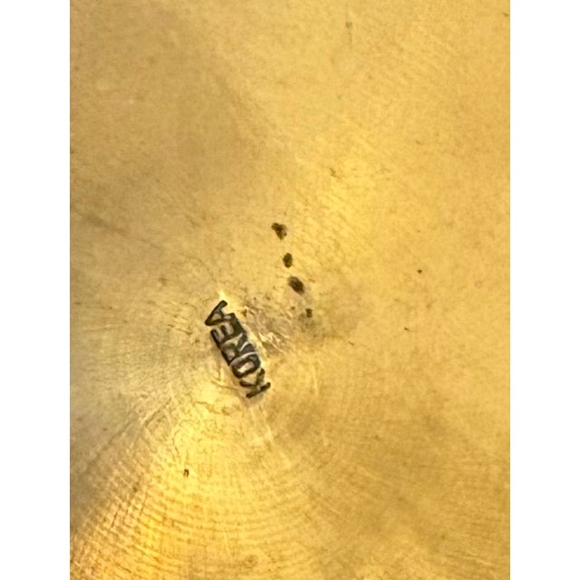 1930s-40s heavy brass round tray w/ etched crane detail. Some mild patina/wearing off of etching pattern as shown.