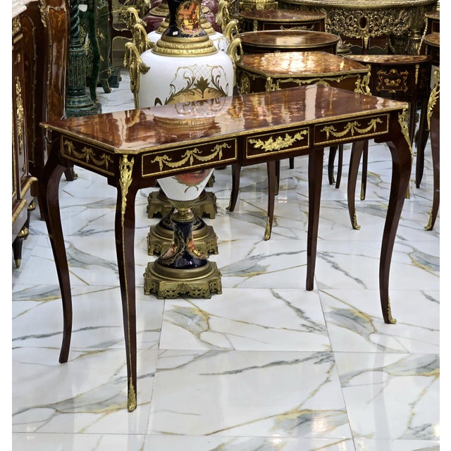 French French Style Brown Console Table With Gold Leaf Accents For Sale - Image 3 of 4