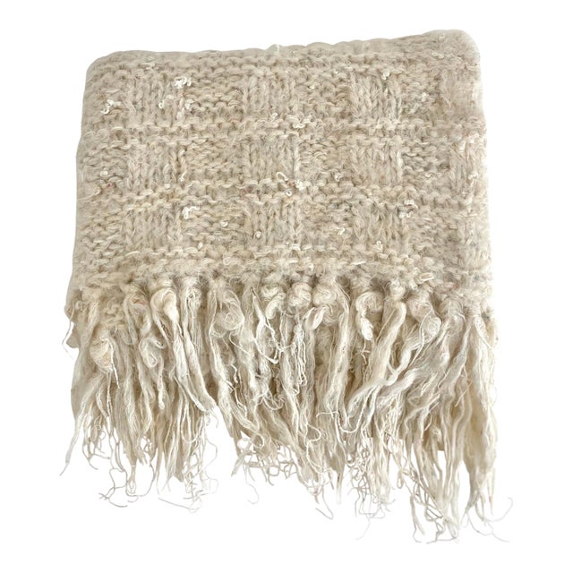 Cream Mohair Handwoven Throw Blanket For Sale