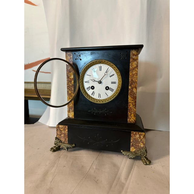 Late 19th Century 19th Century French Slate Stone & Red Marble Mantel Clock For Sale - Image 5 of 11