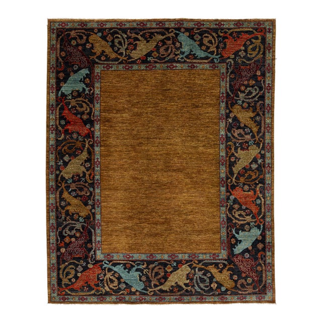 9x12 Modern Bidjar Style Hand-Knotted Wool Rug - Golden Ochre & Midnight Navy For Sale