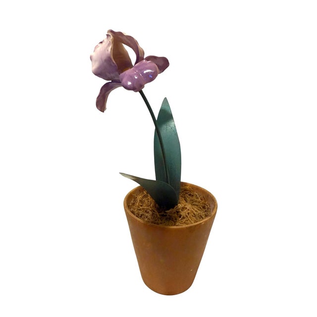 Purple French Porcelain Flower in Terracotta Pot For Sale - Image 8 of 11