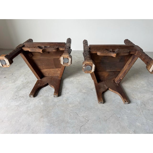 Antique Spanish Gothic Revival Carved Wood Throne Chairs – A Pair/ Sold For Sale - Image 12 of 12